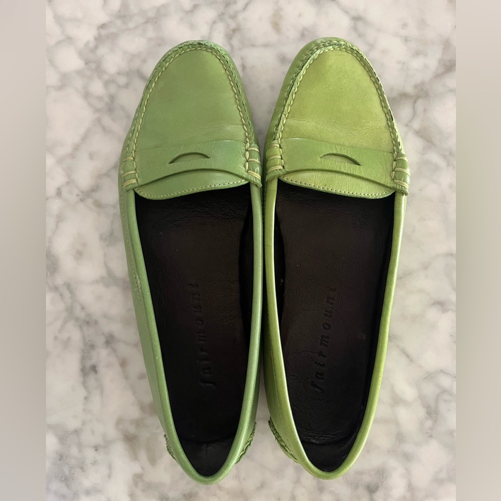 Green Leather Penny Loafers